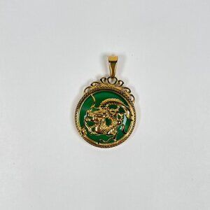 Green Jade Stone Gold Dragon Pendant